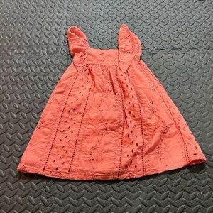 Old Navy Toddler Girls Coral Orange Eyelet Dress with Ruffle Sleeves 3T